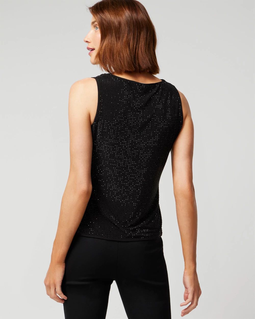 Sleeveless Rhinestone Drape Neck Top | White House Black Market